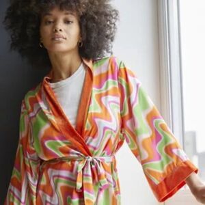 𝅺URBAN OUTFITTERS Livie Printed Robe In Orange